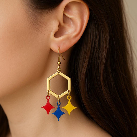 Steelers Inspired Star Earrings - Colorful Hexagon Drop Jewelry for Football Fans