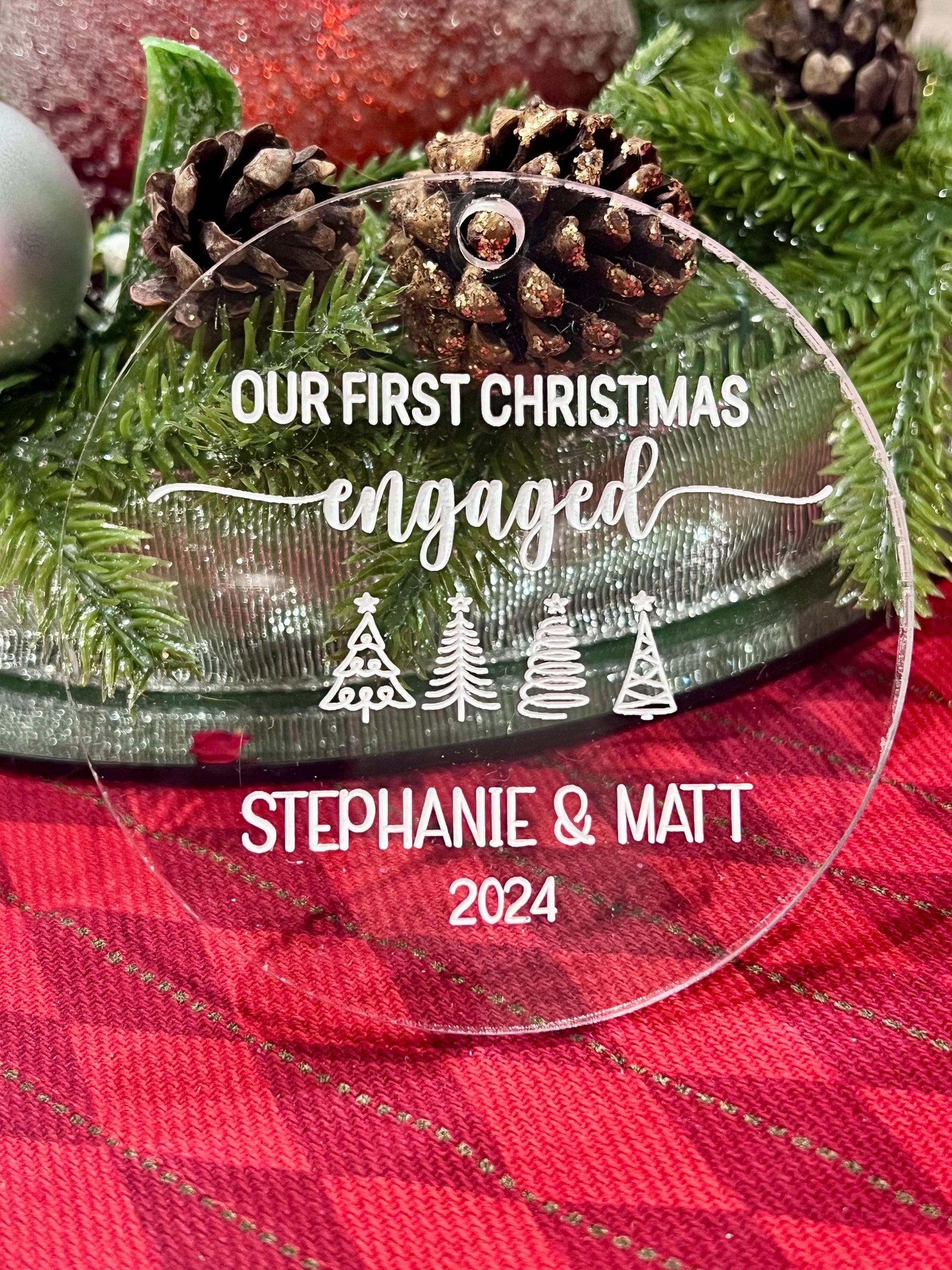 Custom Ornament - Personalized 'Our First Engagement' Keepsake - Celebrate Your Special Moment - Gift for Couples - Free Shipping