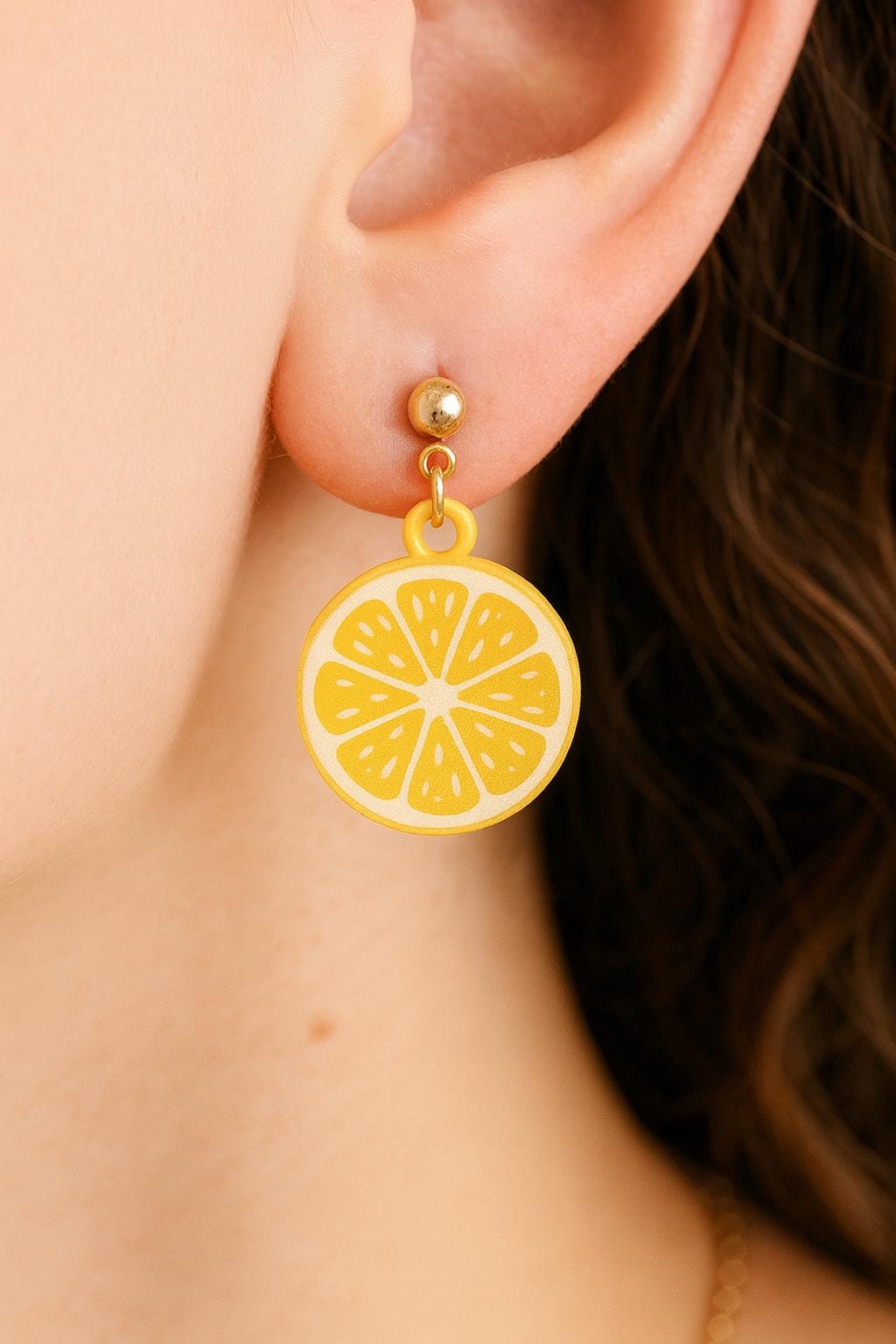 Lemon Earrings | Fruit Dangle Earrings | Summer Citrus Jewelry | Handmade Yellow Statement Earrings | Cute Gift for Her
