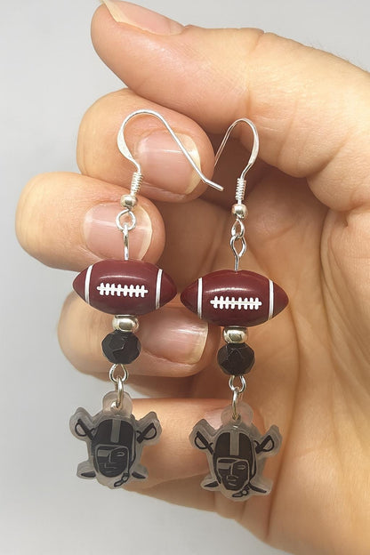 Black & Silver Football Earrings | Acrylic Resin Dangle Earrings | Game Day Sports Jewelry | Handmade Fan Earrings | Tailgate Accessories