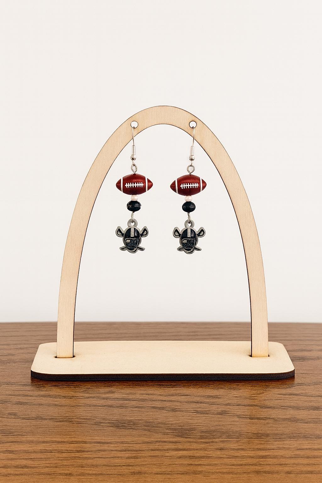 Black & Silver Football Earrings | Acrylic Resin Dangle Earrings | Game Day Sports Jewelry | Handmade Fan Earrings | Tailgate Accessories