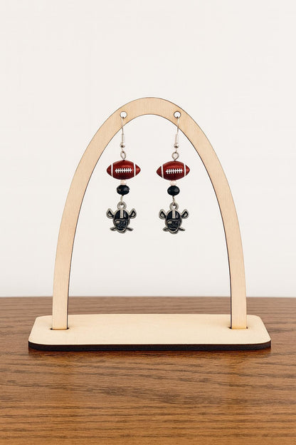 Black & Silver Football Earrings | Acrylic Resin Dangle Earrings | Game Day Sports Jewelry | Handmade Fan Earrings | Tailgate Accessories