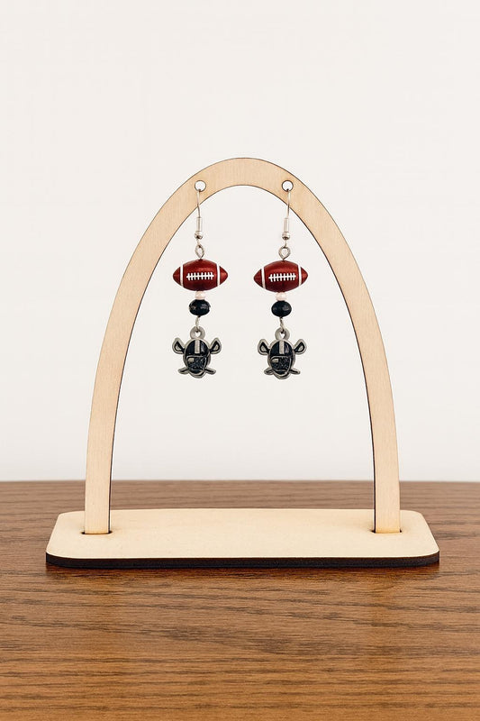 Black & Silver Football Earrings | Acrylic Resin Dangle Earrings | Game Day Sports Jewelry | Handmade Fan Earrings | Tailgate Accessories