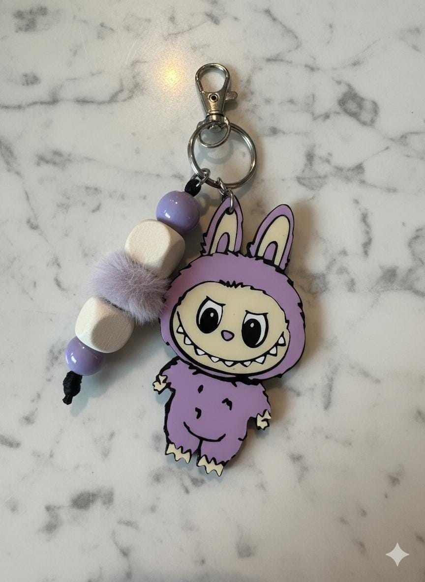 Bubu Inspired Keychain | Purple Charm | Beaded Wristlet Fob | Cute Creepy Aesthetic