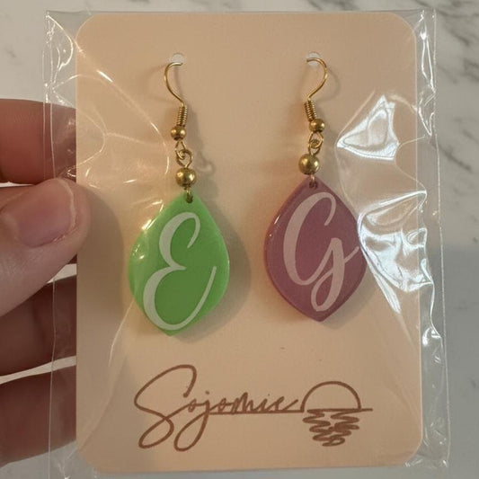 Glinda & Elphaba Initial Earrings • Pink Green Wicked Inspired Earrings • Letter Drop Earrings • Acrylic Dangle Jewelry