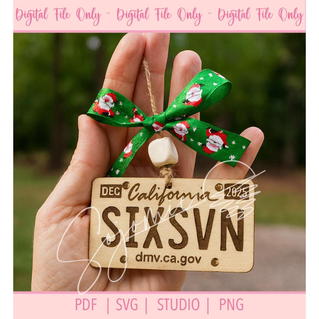 California License Plate Ornament SVG, Personalized Mini License Plate Template, Christmas Car Ornament Cut File, Laser Cut Digital Download