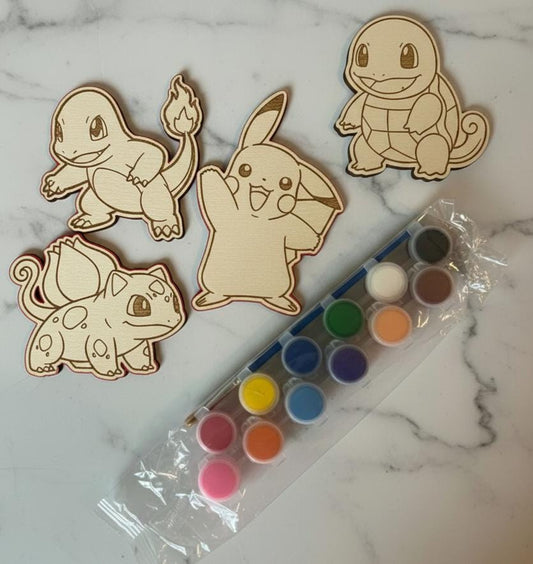DIY Pokemon Paint Kit: Wooden Cutouts & 12 Colors for Fun Crafting