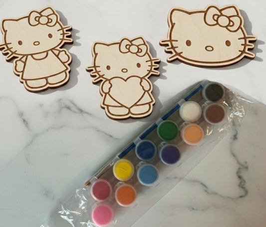 DIY Hello Kitty Paint Kit: Wooden Cutouts & 12 Colors for Fun Crafting
