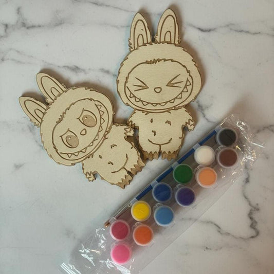 DIY Bubu Monster Paint Kit: Wooden Cutouts & 12 Colors for Fun Crafting